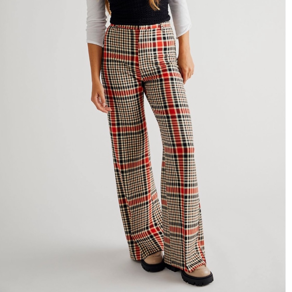 BNWT Free People Jules plaid pants in Red Combo